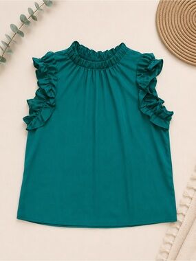 Ruffled Mock Neck Sleeveless Top Green